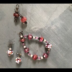 Venetian Glass Bracelet and Matching Earrings